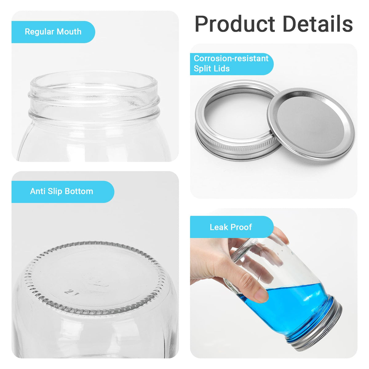 20 Pack 12 oz Clear Glass Mason Jars with Lids E225700