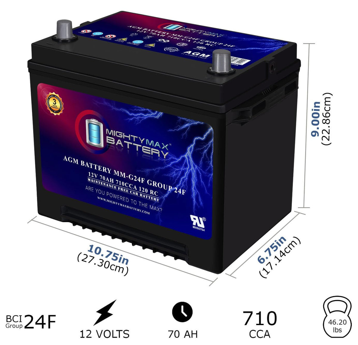 12V 70Ah AGM Replacement Battery O955