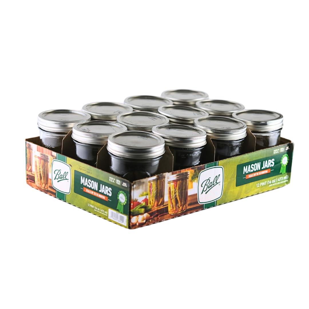 16oz Wide Mouth Glass Mason Jars with Lids & Bands, Set of 12 J5864
