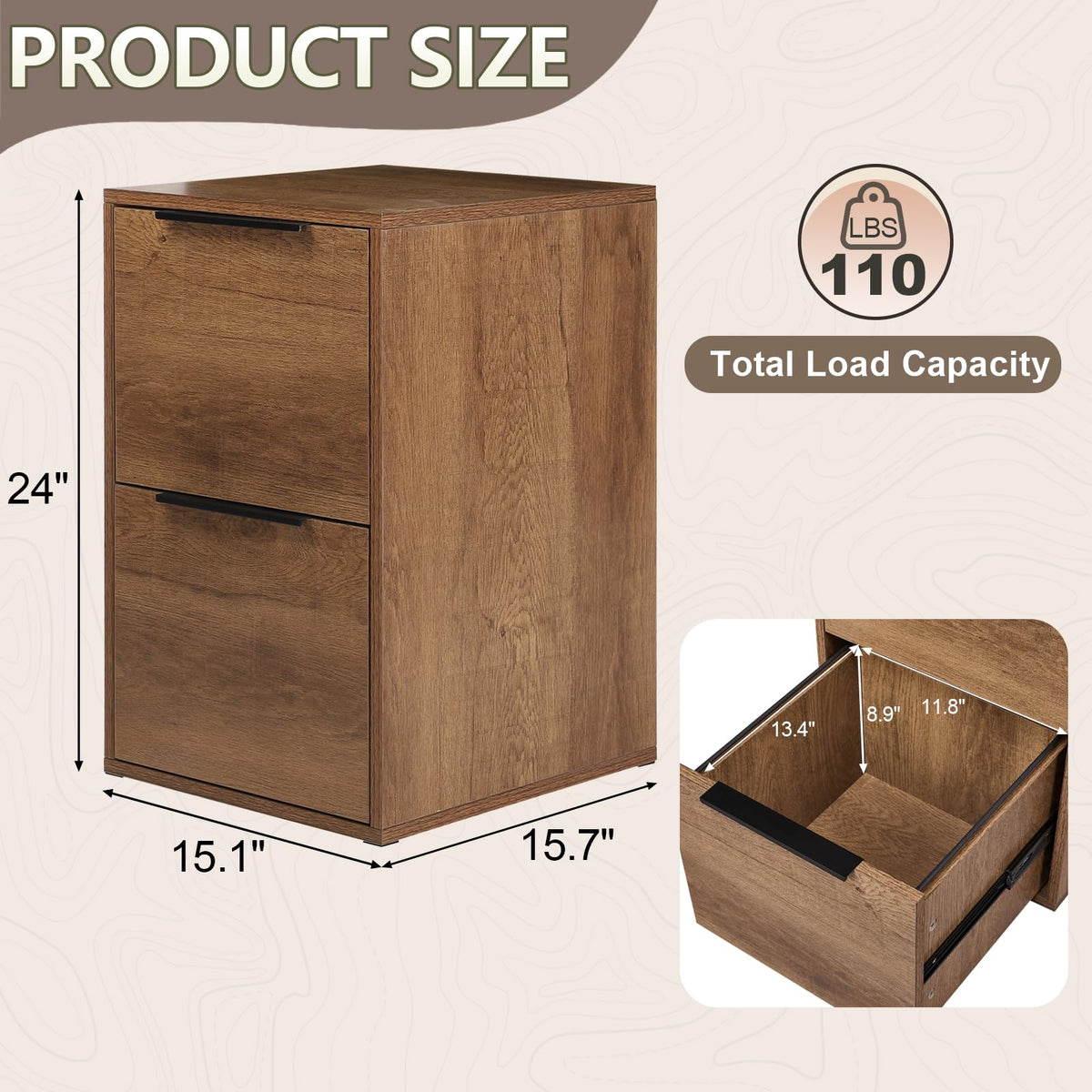 2 Drawer Filing Cabinet with Hanging Rail J661