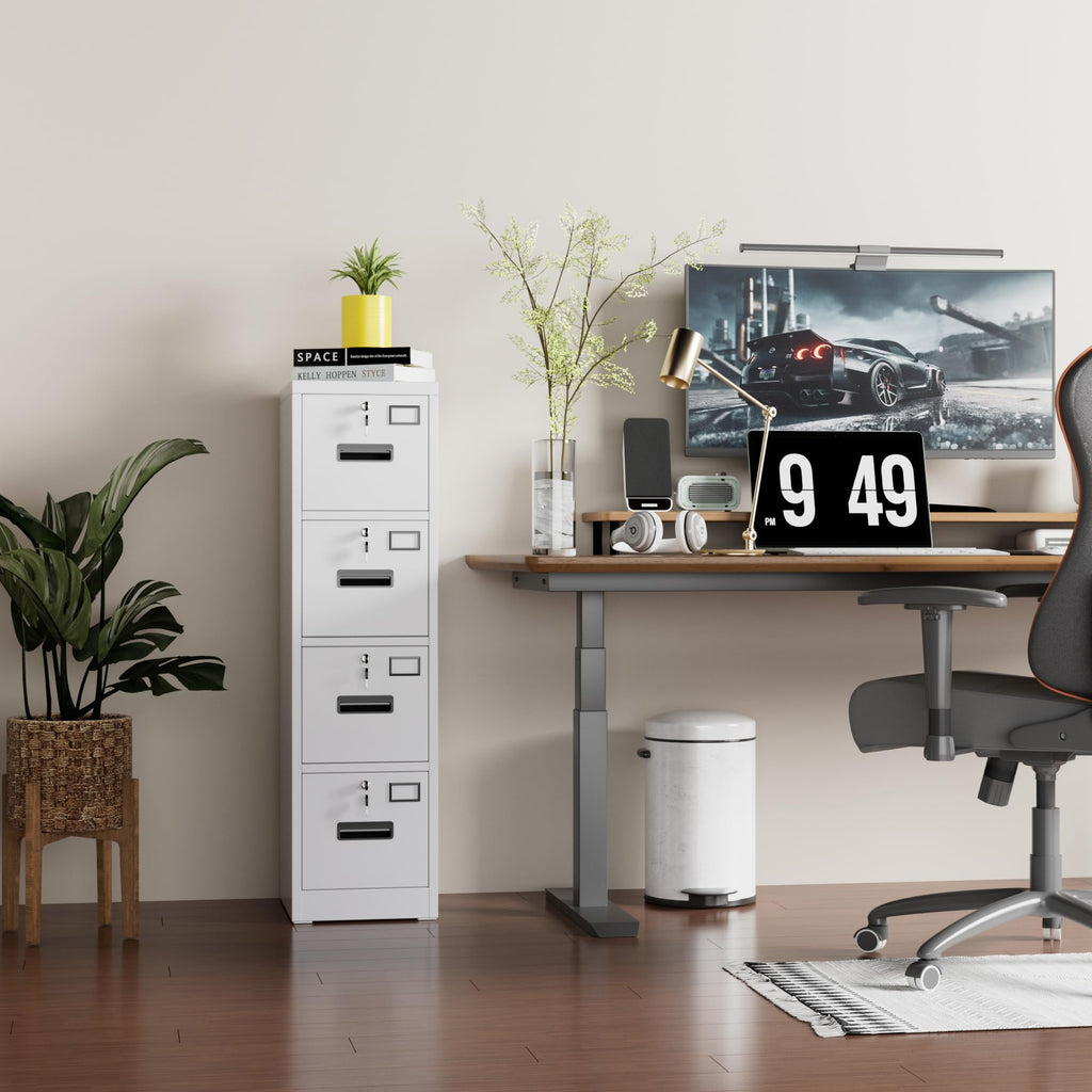 4 Drawer White Metal File Cabinet with Lock V6957