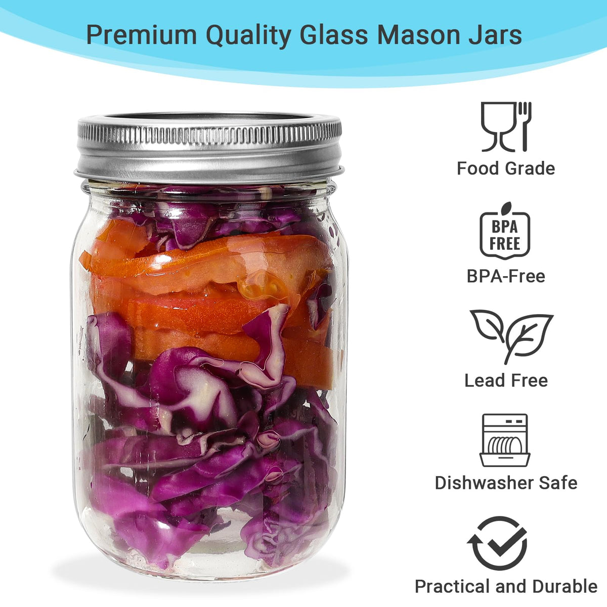 20 Pack 12 oz Clear Glass Mason Jars with Lids E225700
