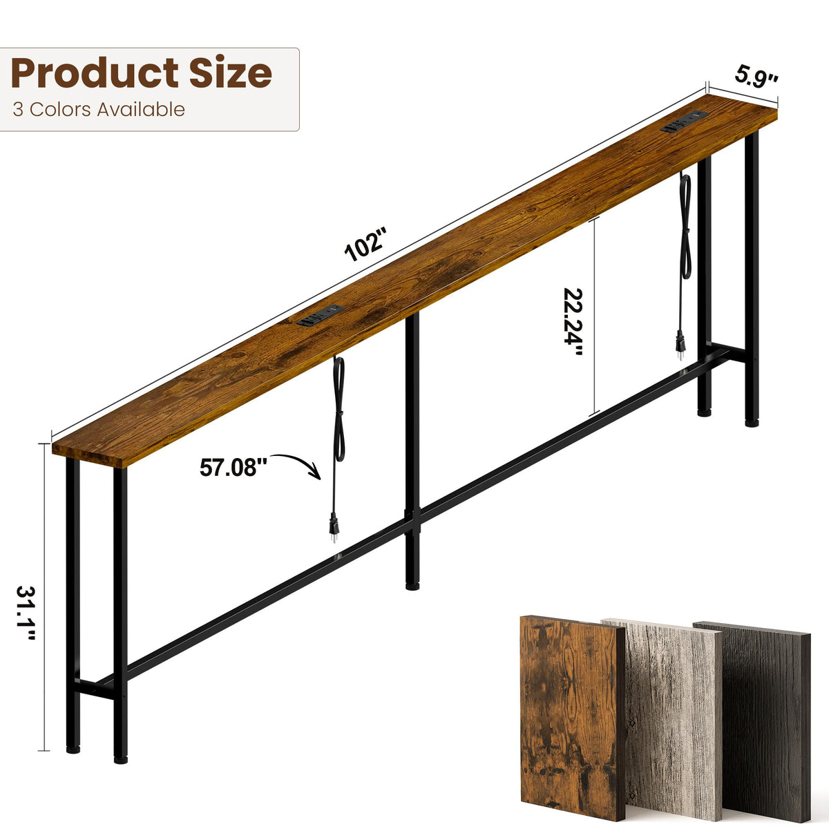 102 Inch Narrow Sofa Table with Power Outlets Q288