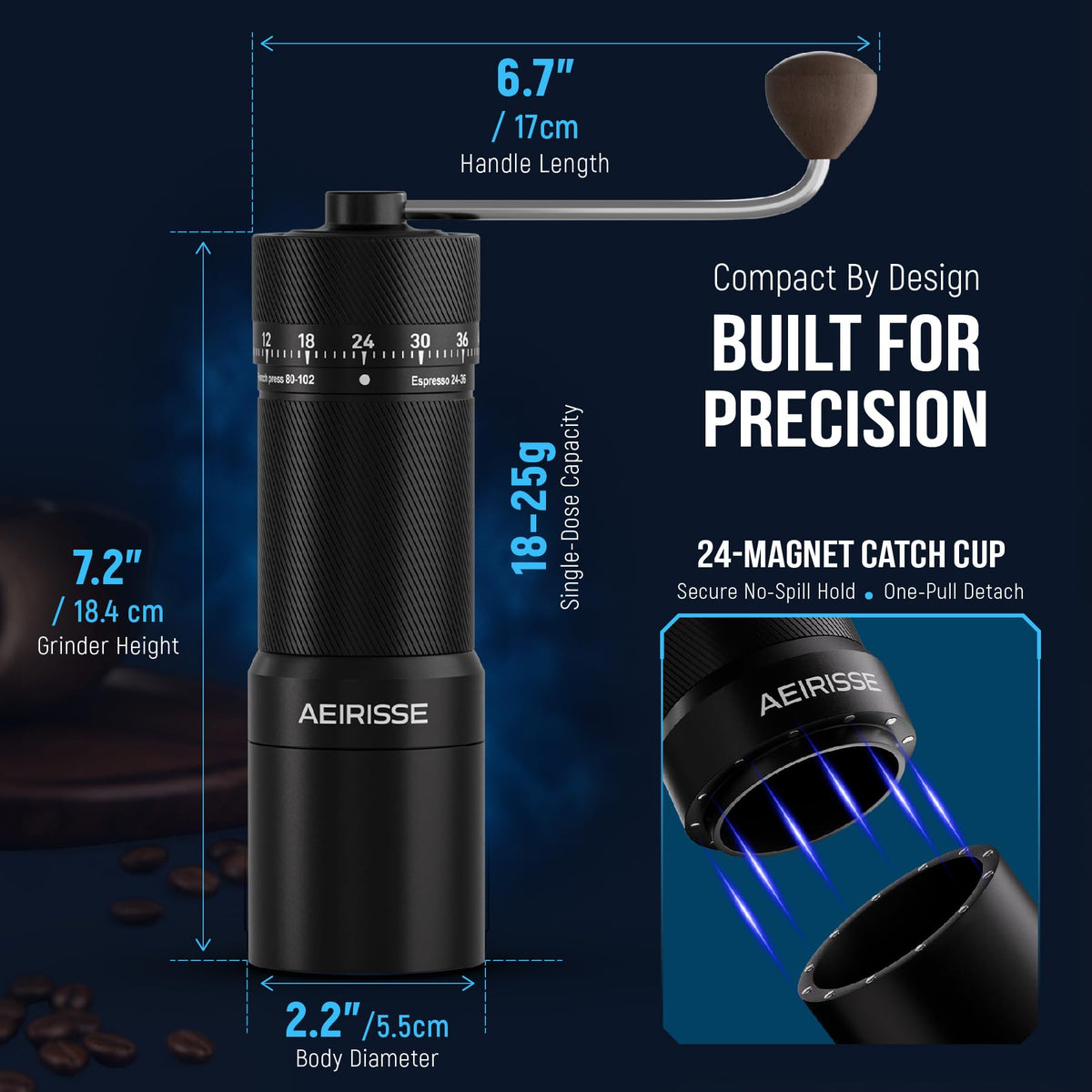 Manual 72-Click Conical Burr Stainless Steel Coffee Grinder N932019