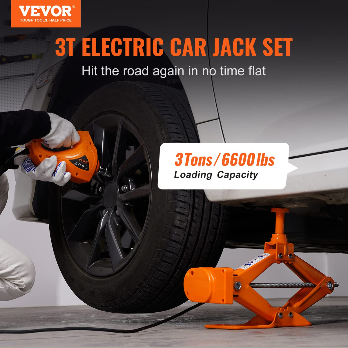 12V Electric Scissor Car Jack 3 Tons with Impact Wrench W483882