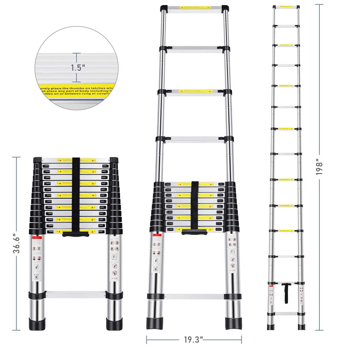 16.5FT Aluminum Telescoping Ladder 330 lbs L49872