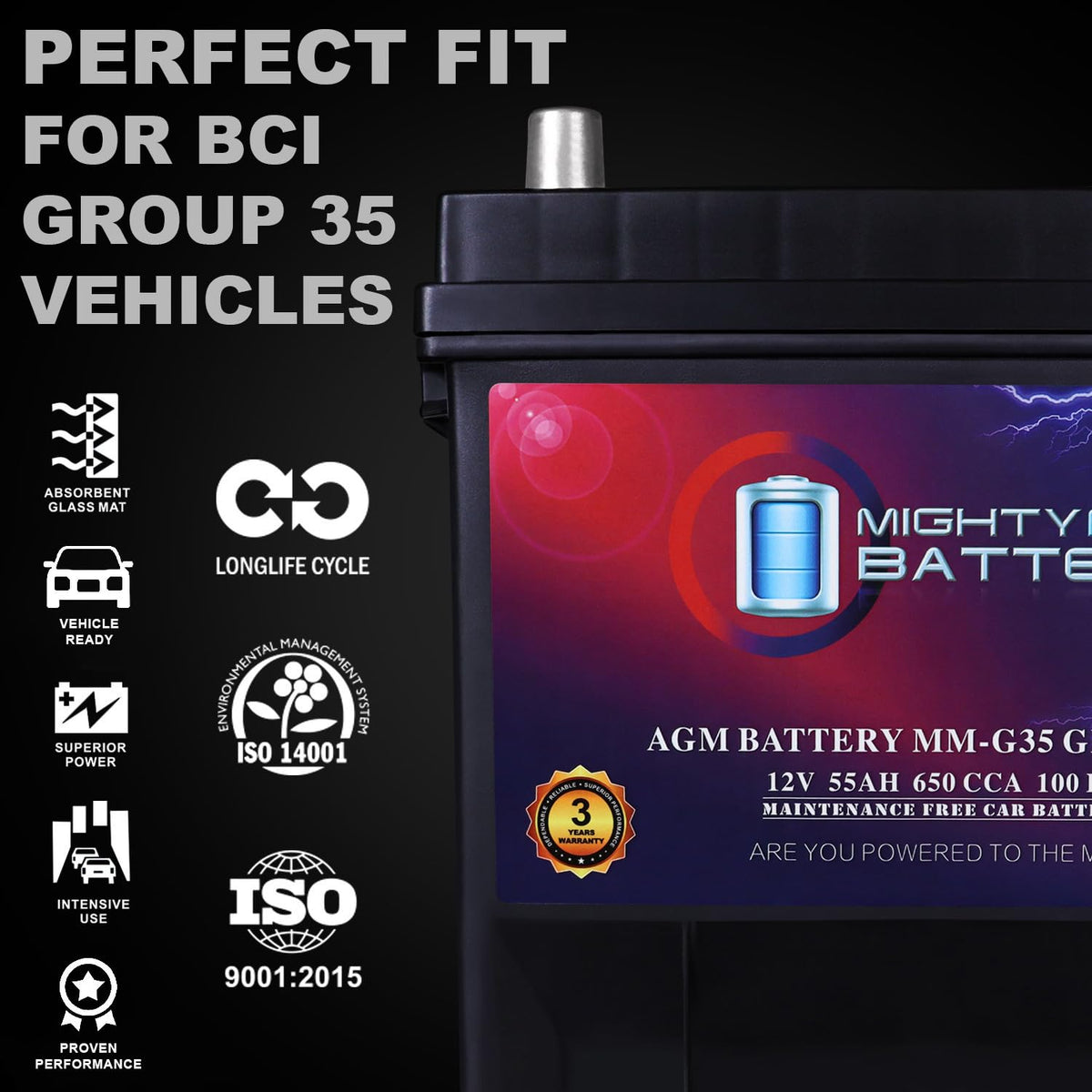 12V 55Ah AGM Replacement Battery Q682