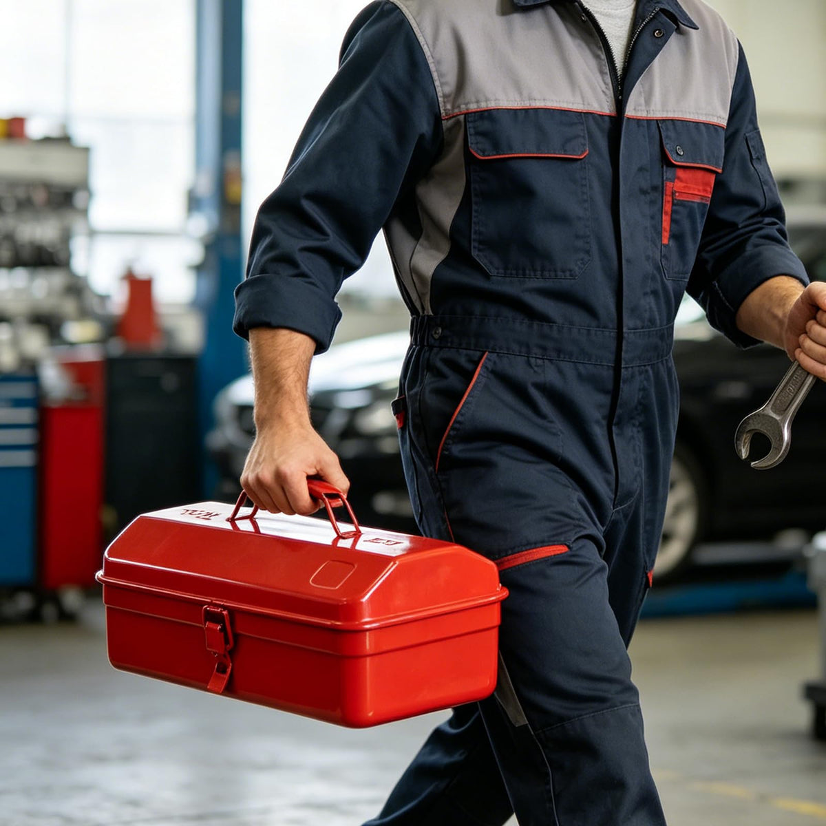 14 Inch Red Metal Tool Box with Latch and Handle O747