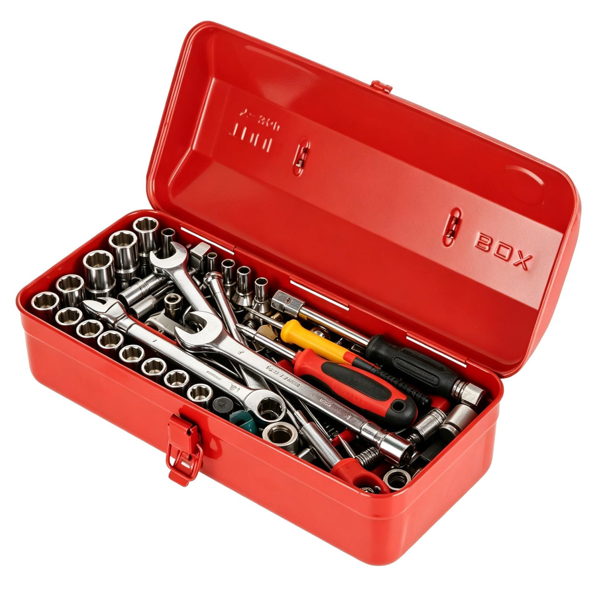 14 Inch Red Metal Tool Box with Latch and Handle O747