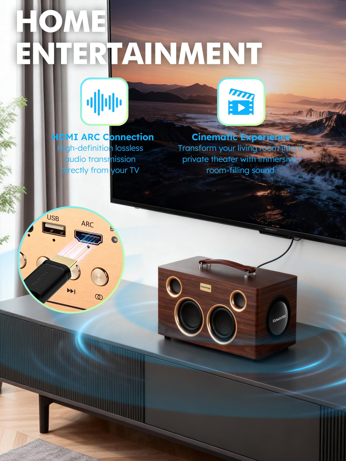 Portable Bluetooth Speaker 240W Peak Power Wooden Audio System N802489