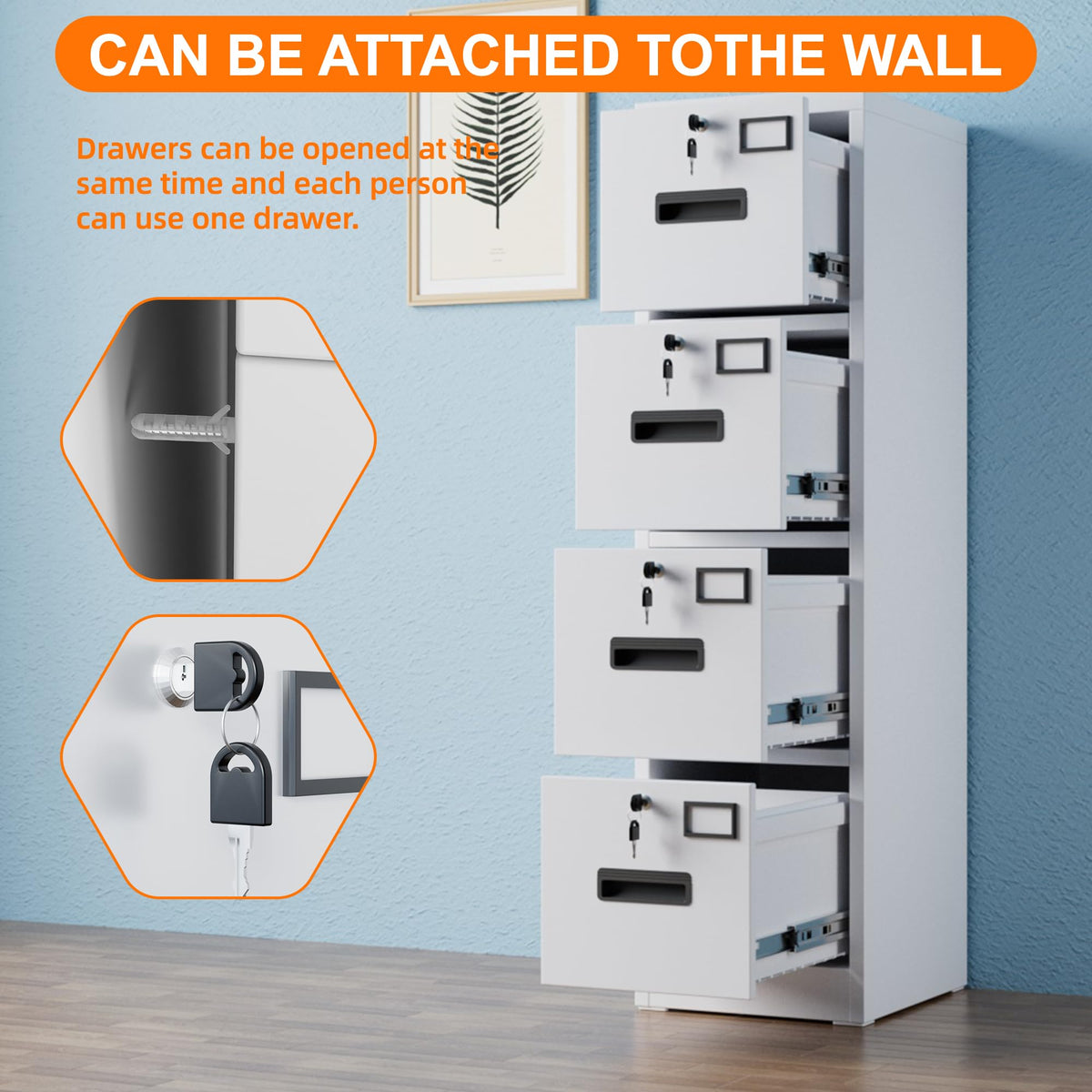 4 Drawer White Metal File Cabinet with Lock V6957