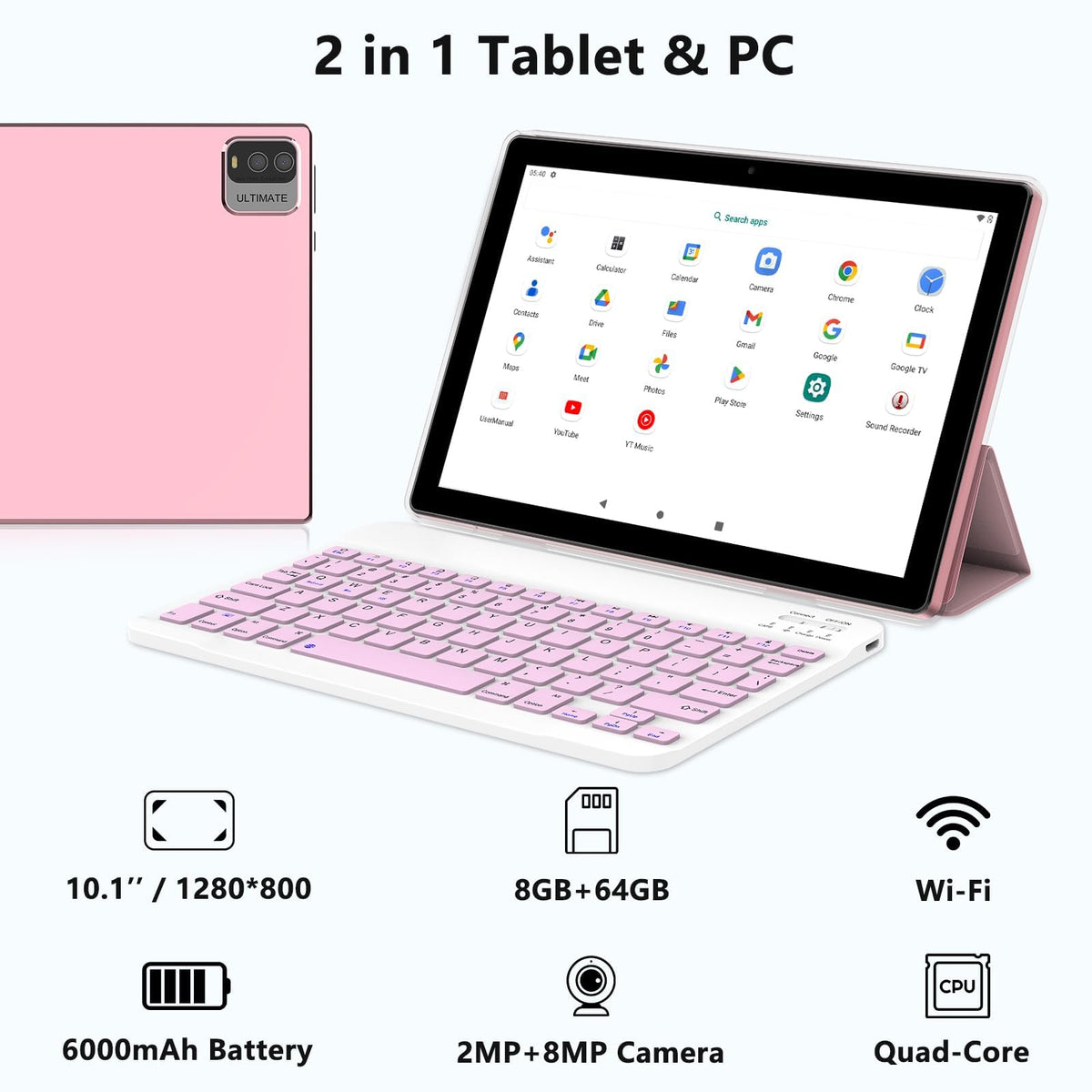 10 Inch Android Tablet with Keyboard 8GB+64GB W22964