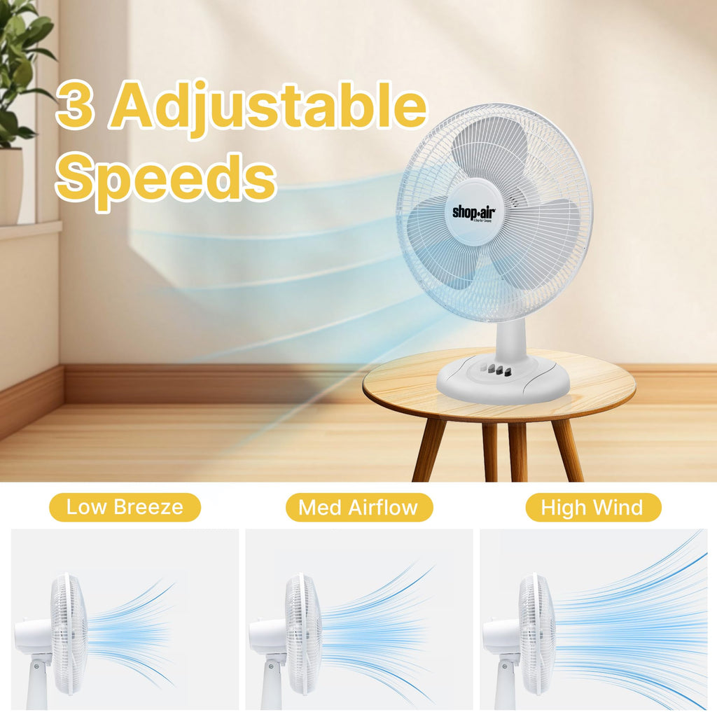 16" Oscillating Table Fan, 3 Speeds, White W4678