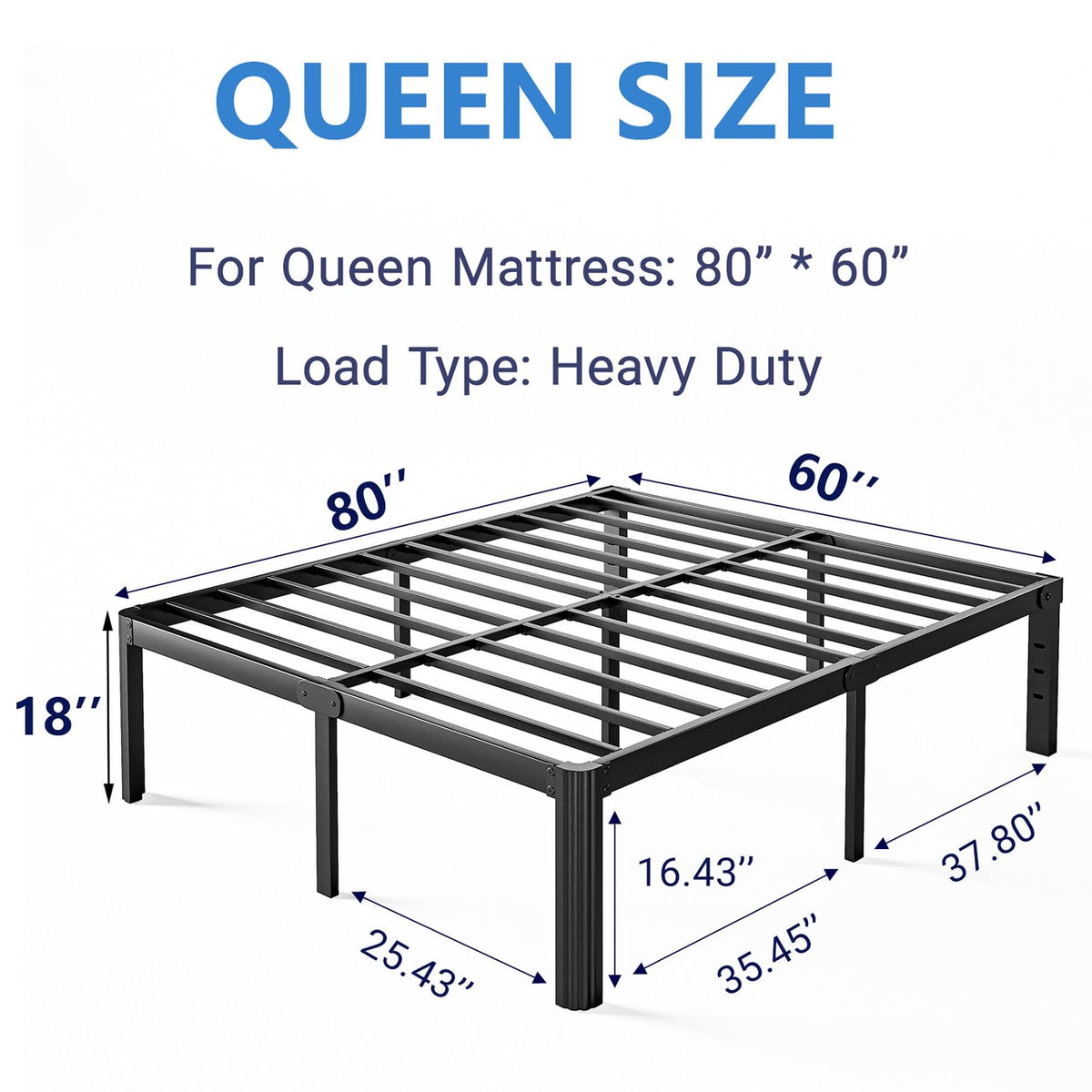 18 Inch High Platform Queen Bed Frame B1033