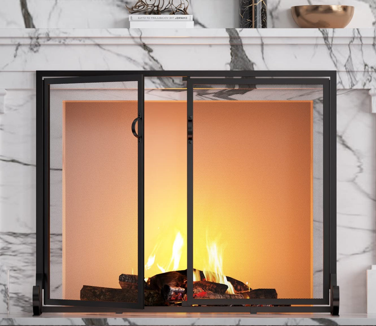 Hinged Double Door Fireplace Mesh Guard D389255