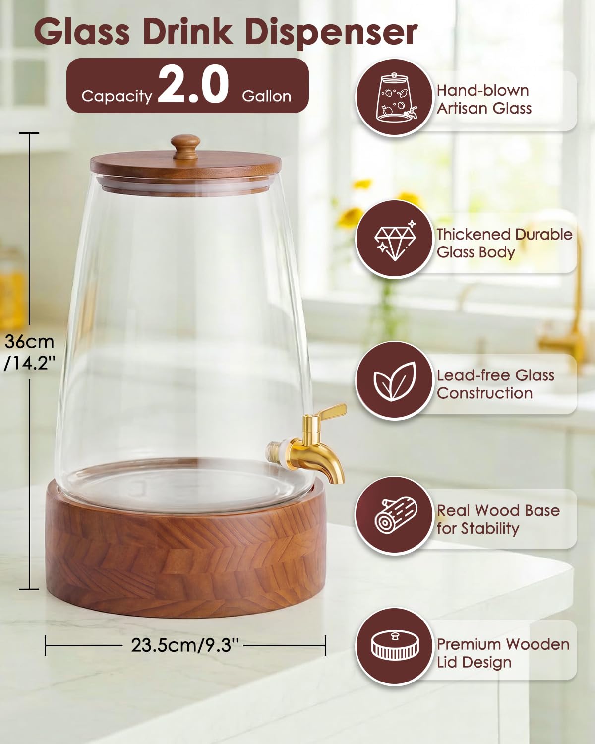 2 Gallon Glass Drink Dispenser with Spigot V539225
