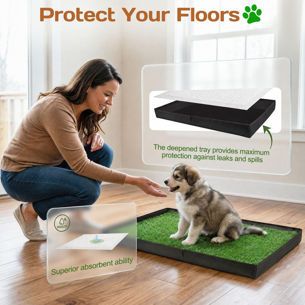 Dog Grass Pad with Tray 32"x22" with 8pc Pee Pads V5760