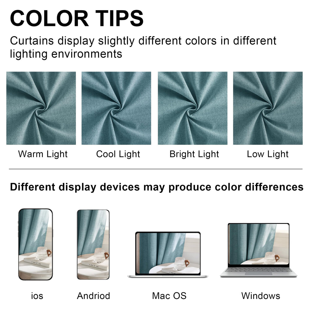 Teal Natural Linen Blackout Curtains 84 inch 2 Panels Set Y86481