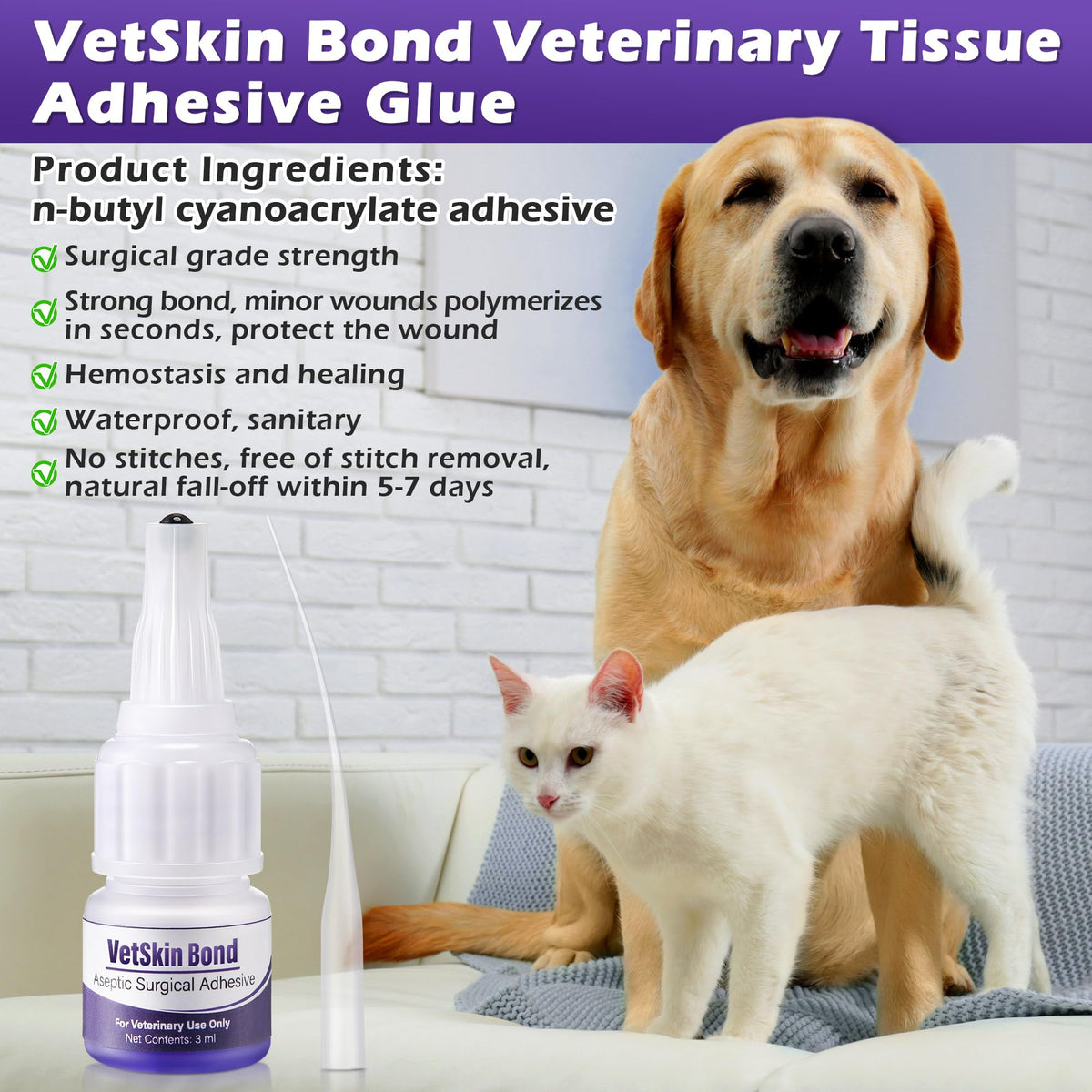 3ml Veterinary Surgical Skin Glue with 10 Applicators N8324
