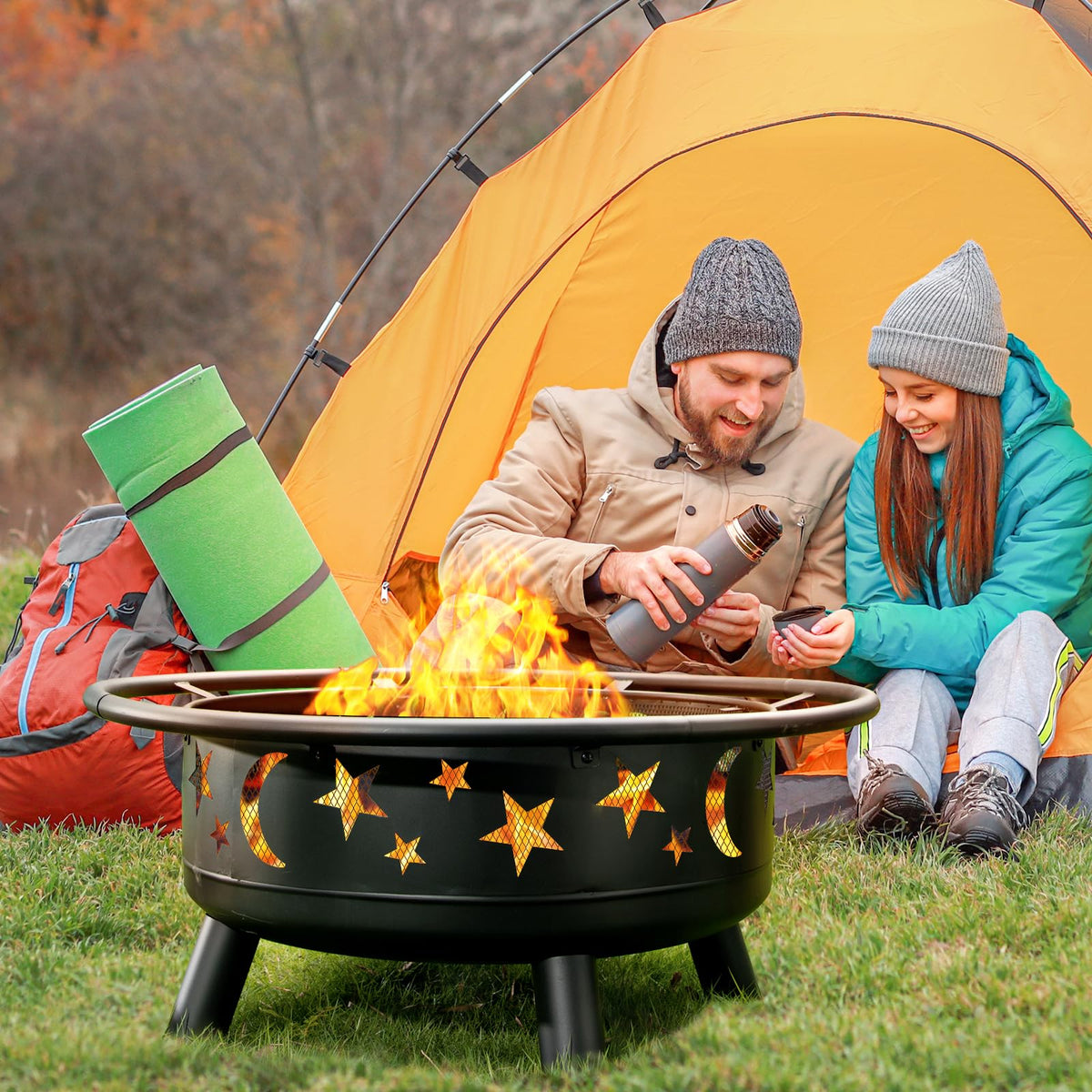 32 Inch Round Metal Wood Burning Fire Pit with Mesh Cover M280
