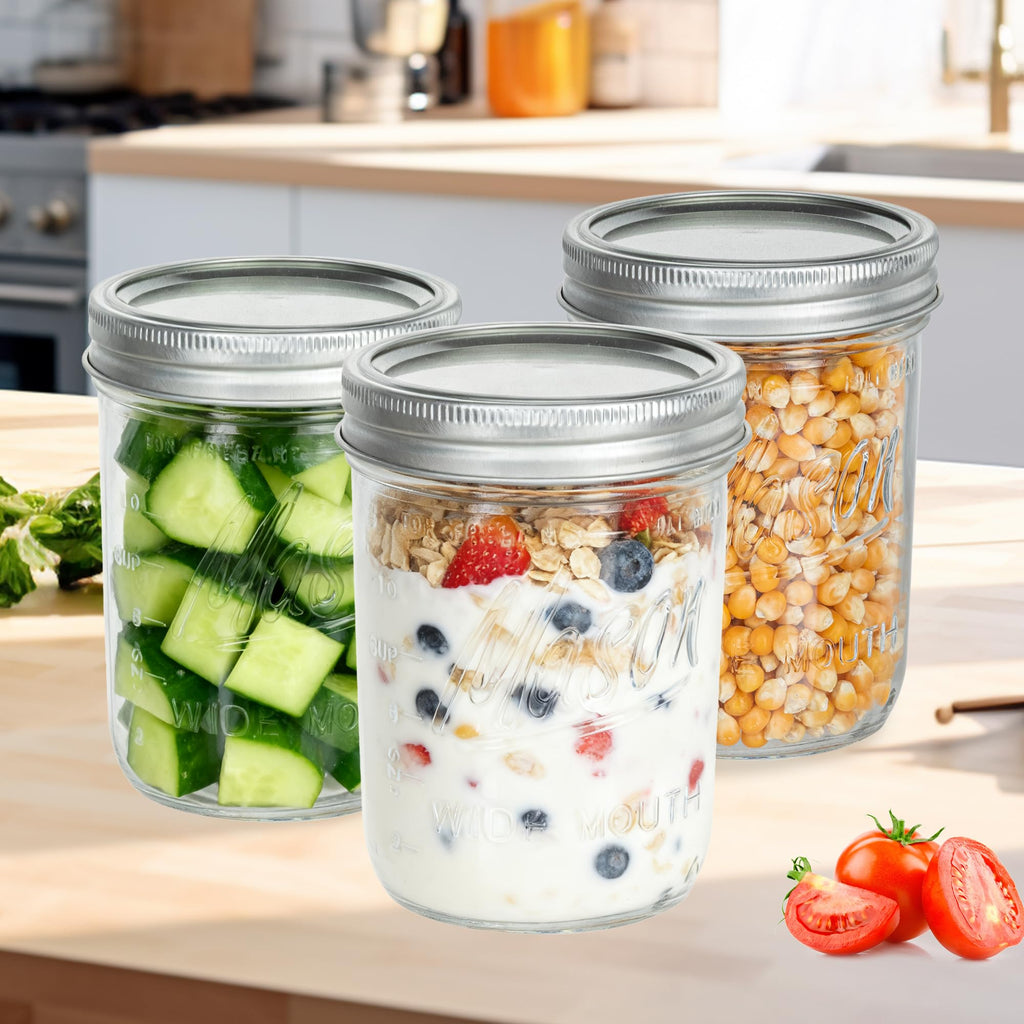 16 oz Wide Mouth Glass Mason Jars with Lids 8 Pack E41985