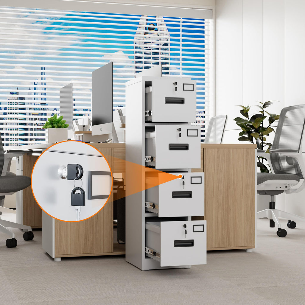 4 Drawer White Metal File Cabinet with Lock V6957