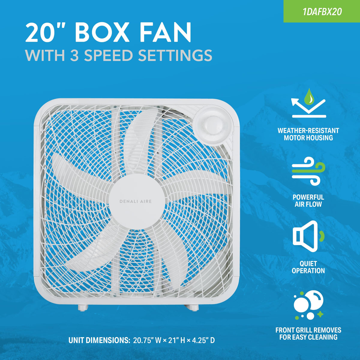 20 Inch Box Fan with 3 Speed Settings, White E96460