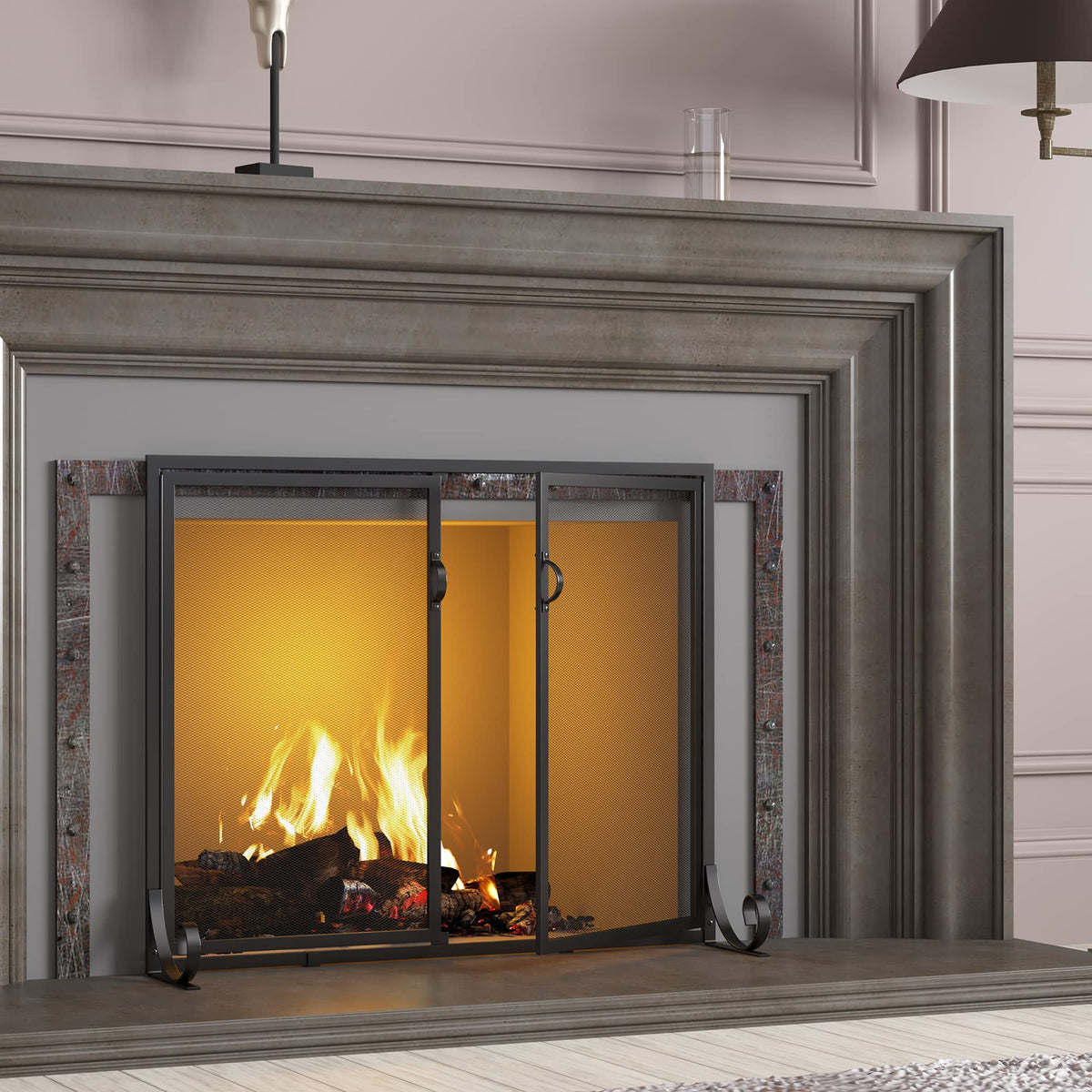 Hinged Double Door Fireplace Mesh Guard D389255