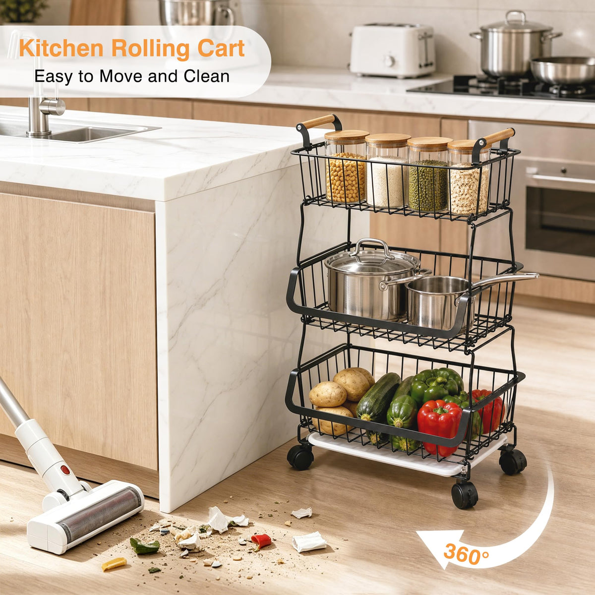 3-Tier Fruit Basket with Wheels F9404