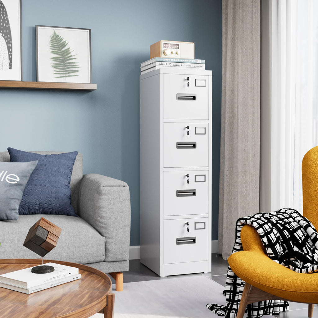 4 Drawer White Metal File Cabinet with Lock V6957
