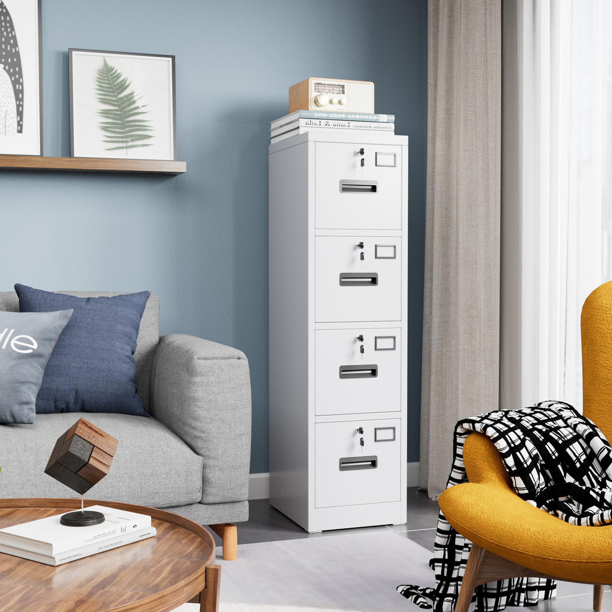 4 Drawer White Metal File Cabinet with Lock V6957