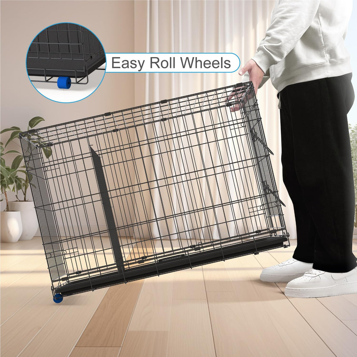 36” Large Heavy-Duty Foldable Dog Crate with Divider Panel Y297385