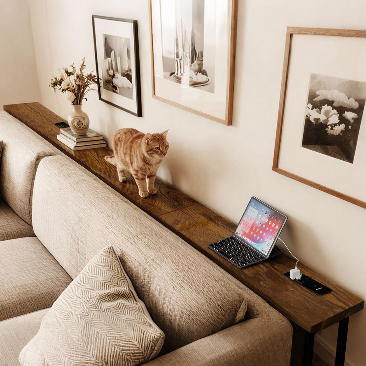 102 Inch Narrow Sofa Table with Power Outlets Q288