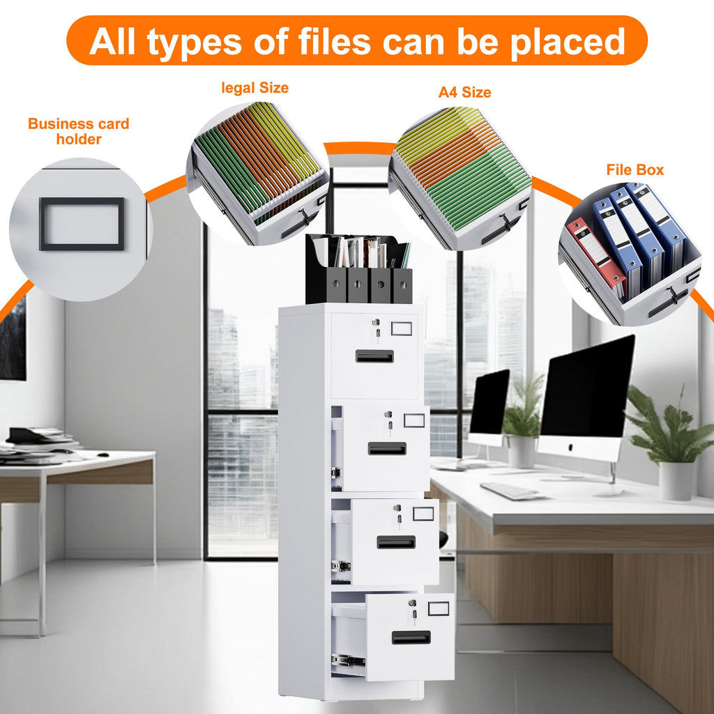 4 Drawer White Metal File Cabinet with Lock V6957