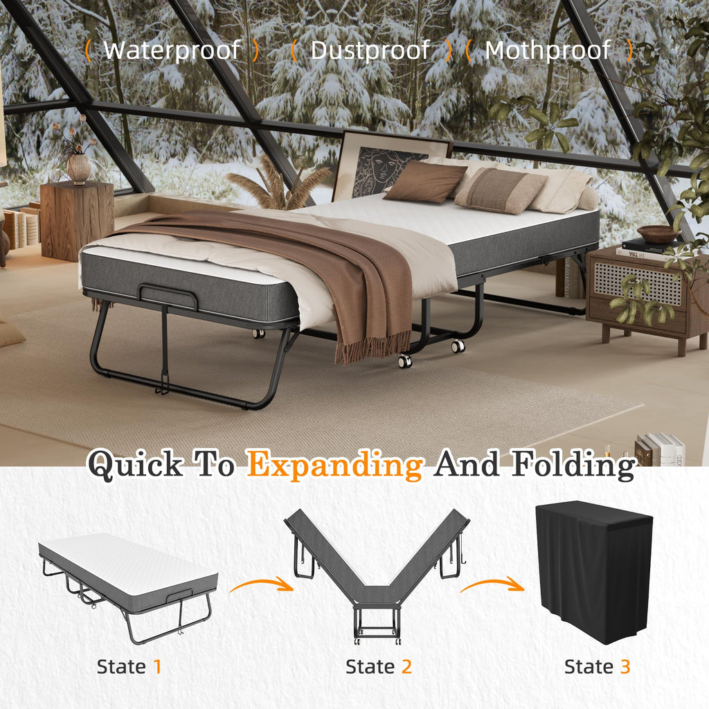 Folding Bed with Mattress 75" x 38" Memory Foam K861