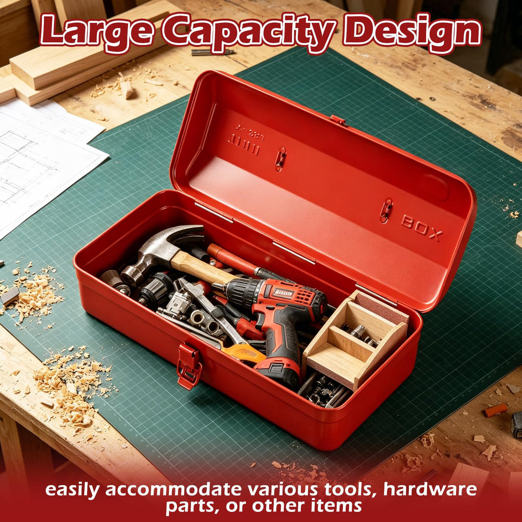 14 Inch Red Metal Tool Box with Latch and Handle O747