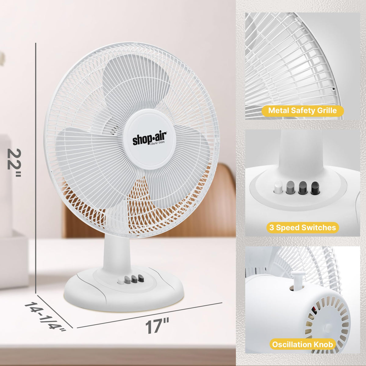 16" Oscillating Table Fan, 3 Speeds, White W4678