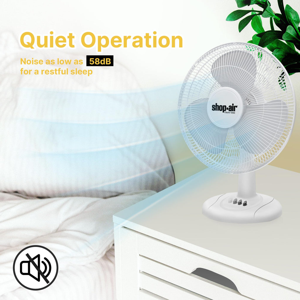 16" Oscillating Table Fan, 3 Speeds, White W4678