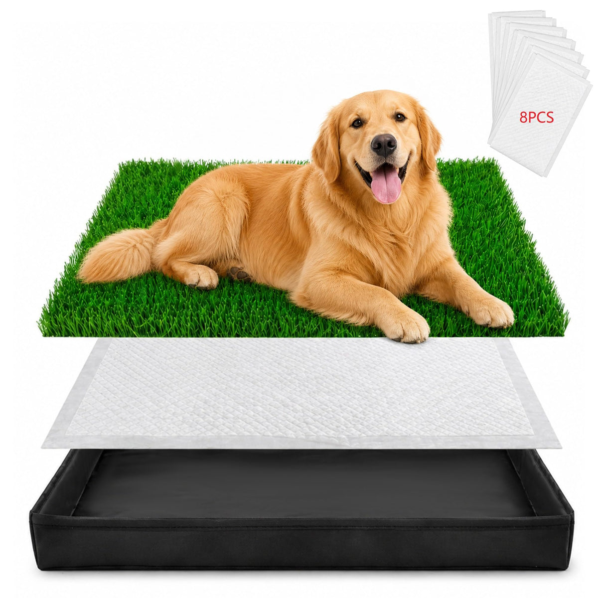 Dog Grass Pad with Tray 32"x22" with 8pc Pee Pads V5760