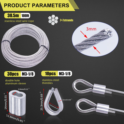 1/8" T316 Stainless Steel Cable Rope 7x7 Wire Rope Y8626