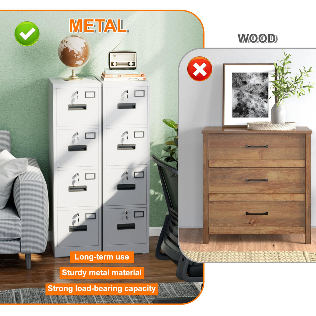 4 Drawer White Metal File Cabinet with Lock V6957