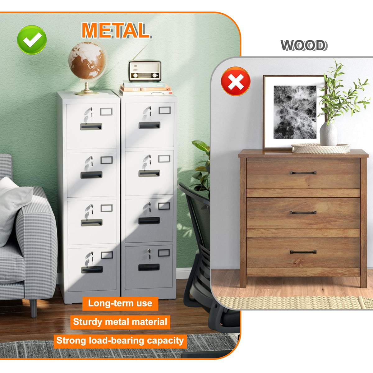 4 Drawer White Metal File Cabinet with Lock V6957