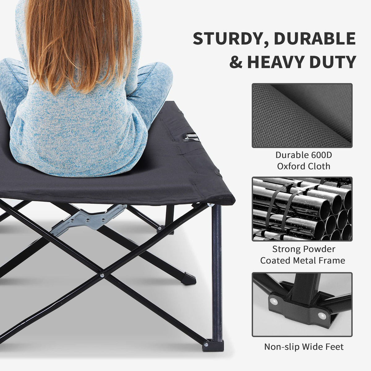 2 Person Folding Camping Cot with Carry Bag, 300 lbs Capacity M111