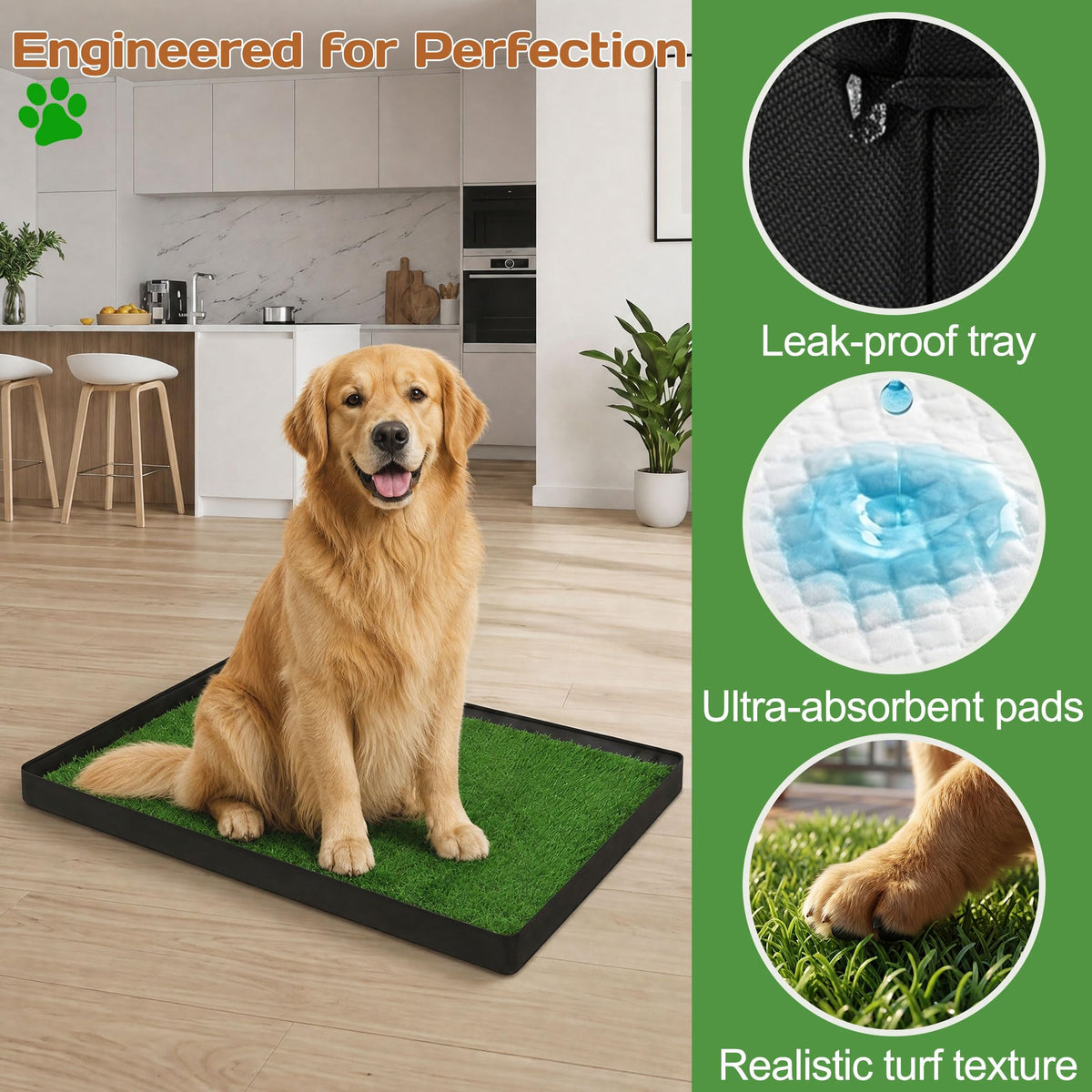 Dog Grass Pad with Tray 32"x22" with 8pc Pee Pads V5760