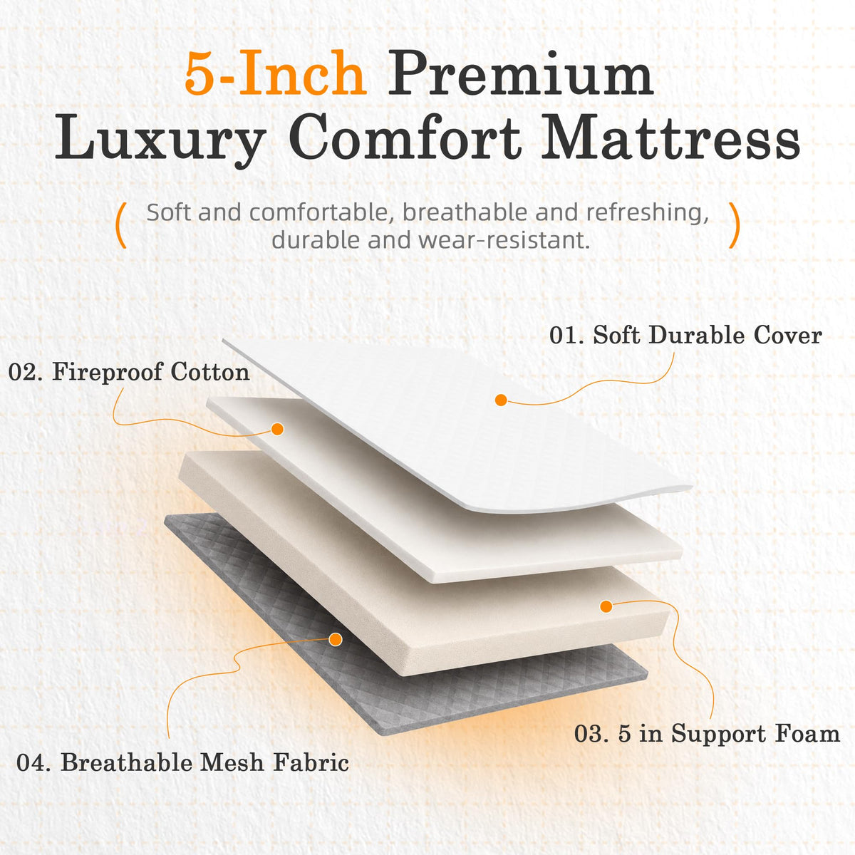 Folding Bed with Mattress 75" x 38" Memory Foam K861