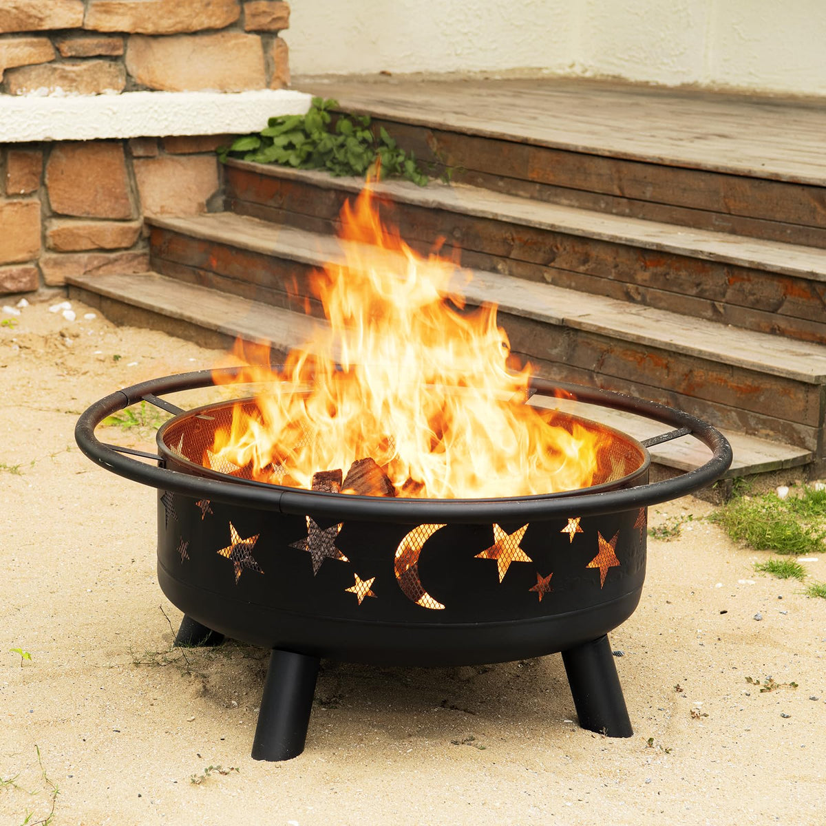 32 Inch Round Metal Wood Burning Fire Pit with Mesh Cover M280