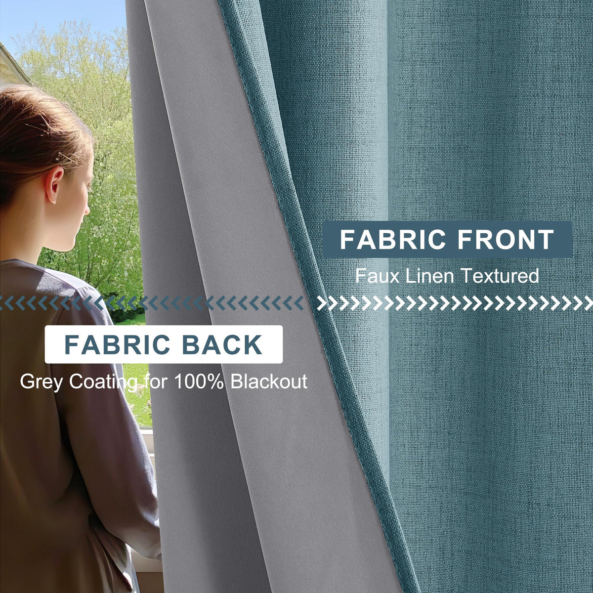 Teal Natural Linen Blackout Curtains 84 inch 2 Panels Set Y86481