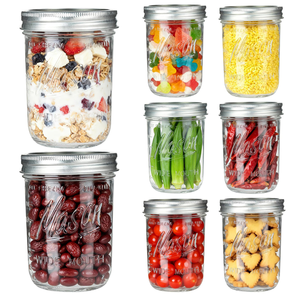 16 oz Wide Mouth Glass Mason Jars with Lids 8 Pack E41985
