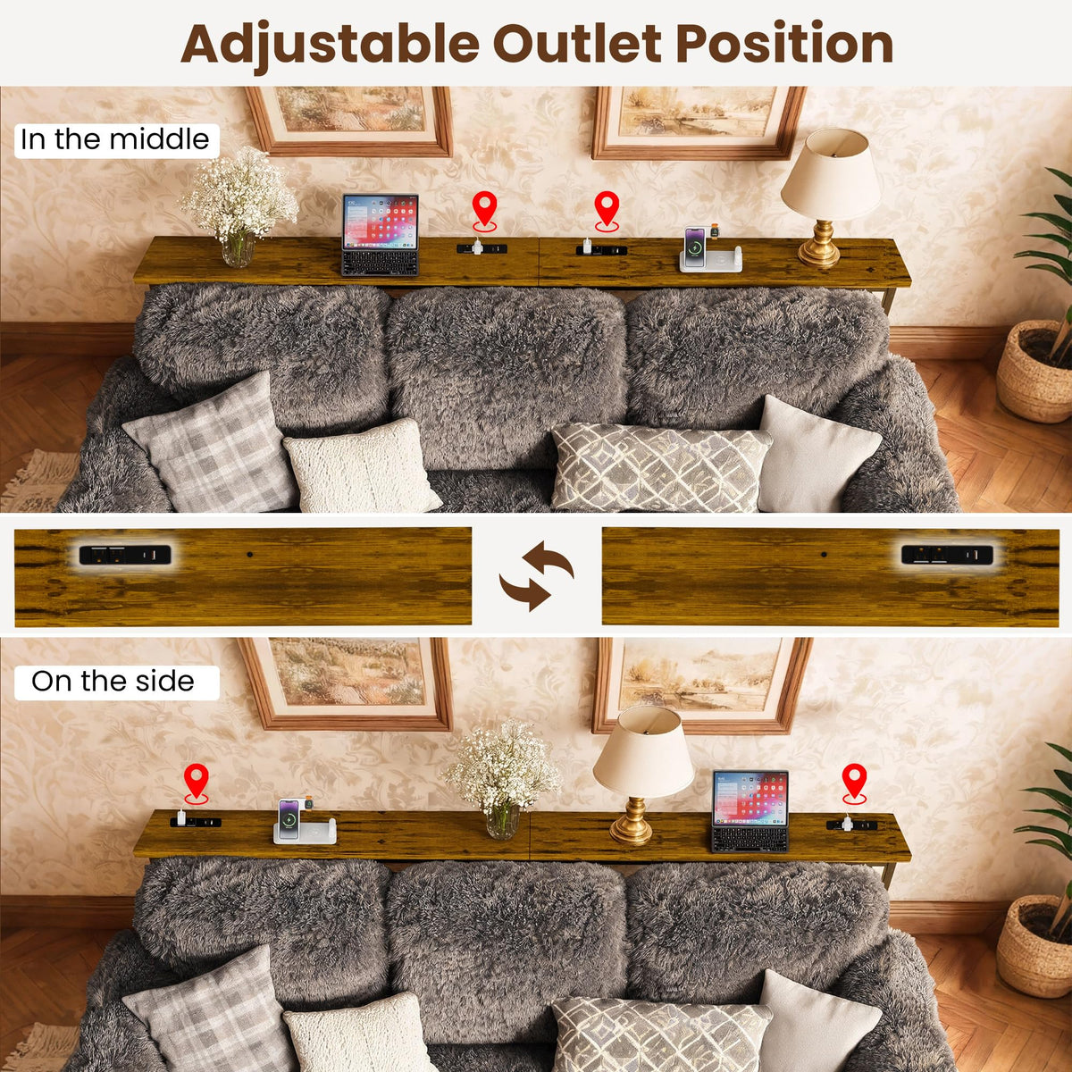 102 Inch Narrow Sofa Table with Power Outlets Q288